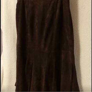 Soft rich dark brown suede midi/maxi skirt from Lafayette 148.